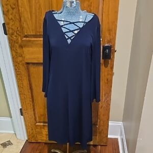 Blue Long Sleeve V-Neck Sheath Dress for Cocktail